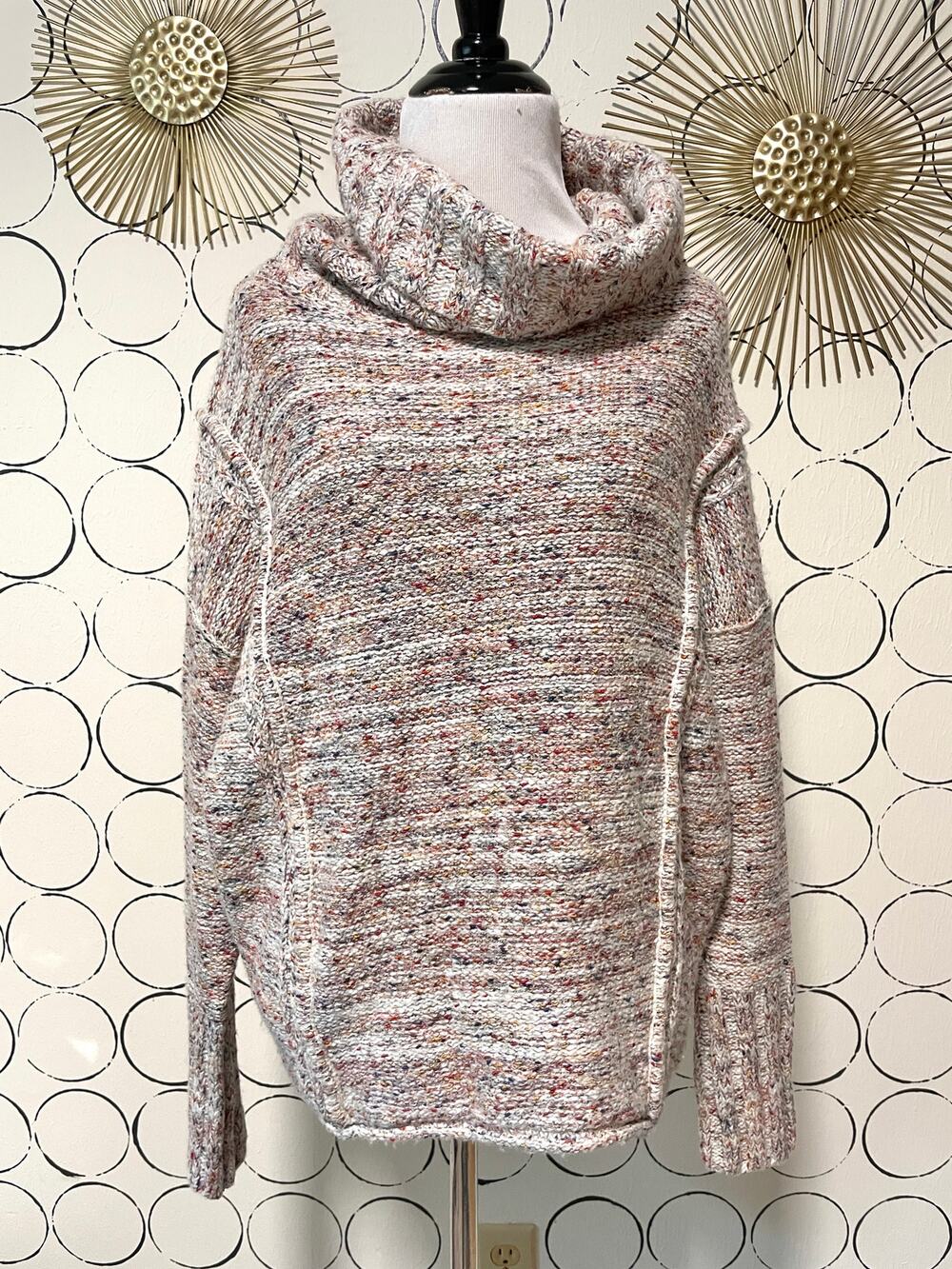 Anthropologie Pilcro Turtleneck Chunky Knit Sweater XS Multicolor Boho Cozy Boxy